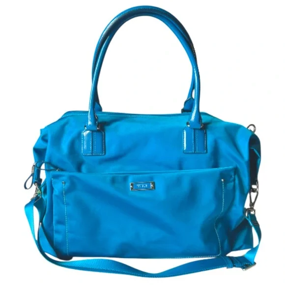 Tumi Voyager Canvas and Leather Duffel Bag Carry On in Sky Blue - Picture 1 of 7